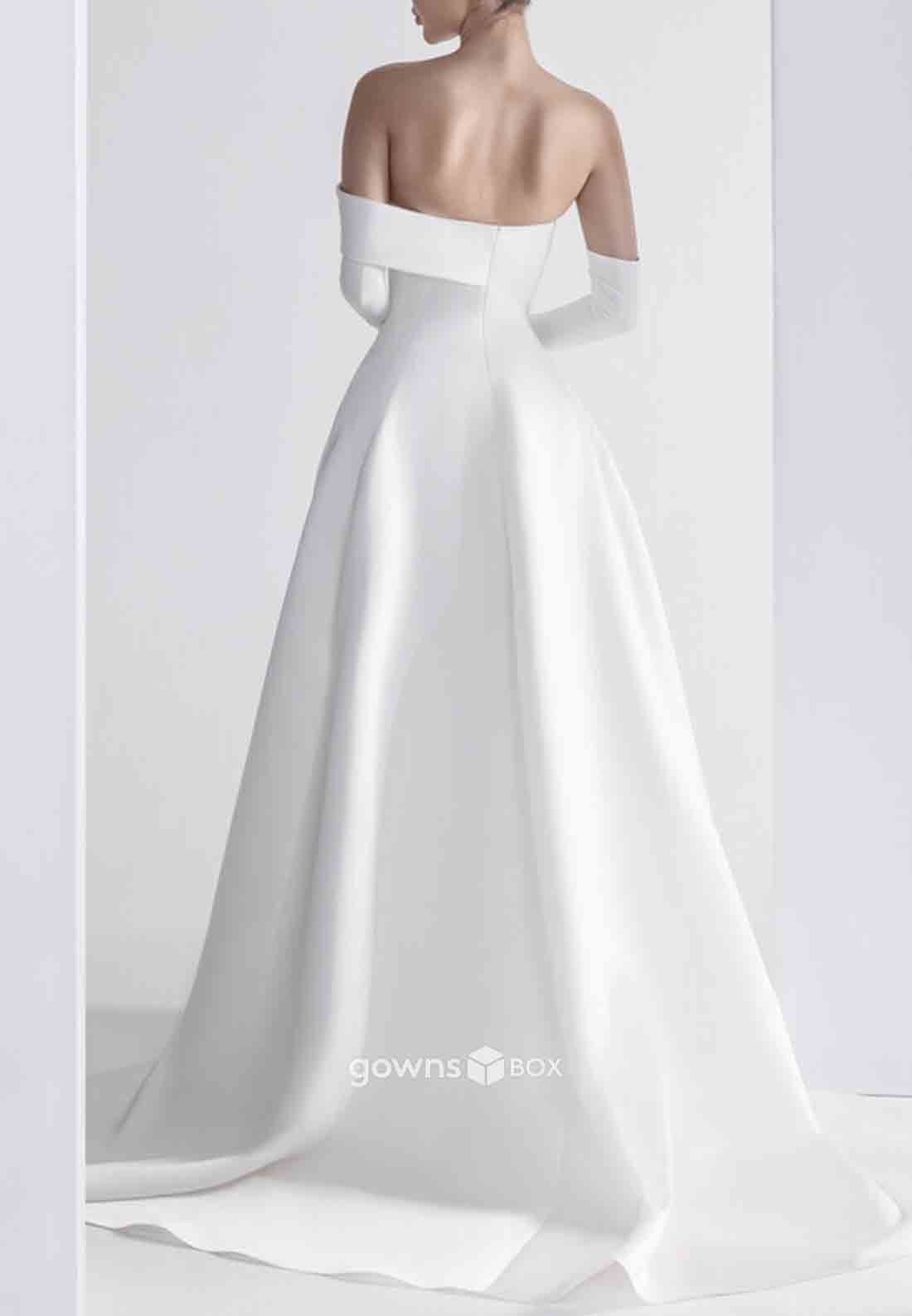 Simple Pleated Off-Shoulder Sweep Train Princess Beach Bridal Gowns-GownsBox