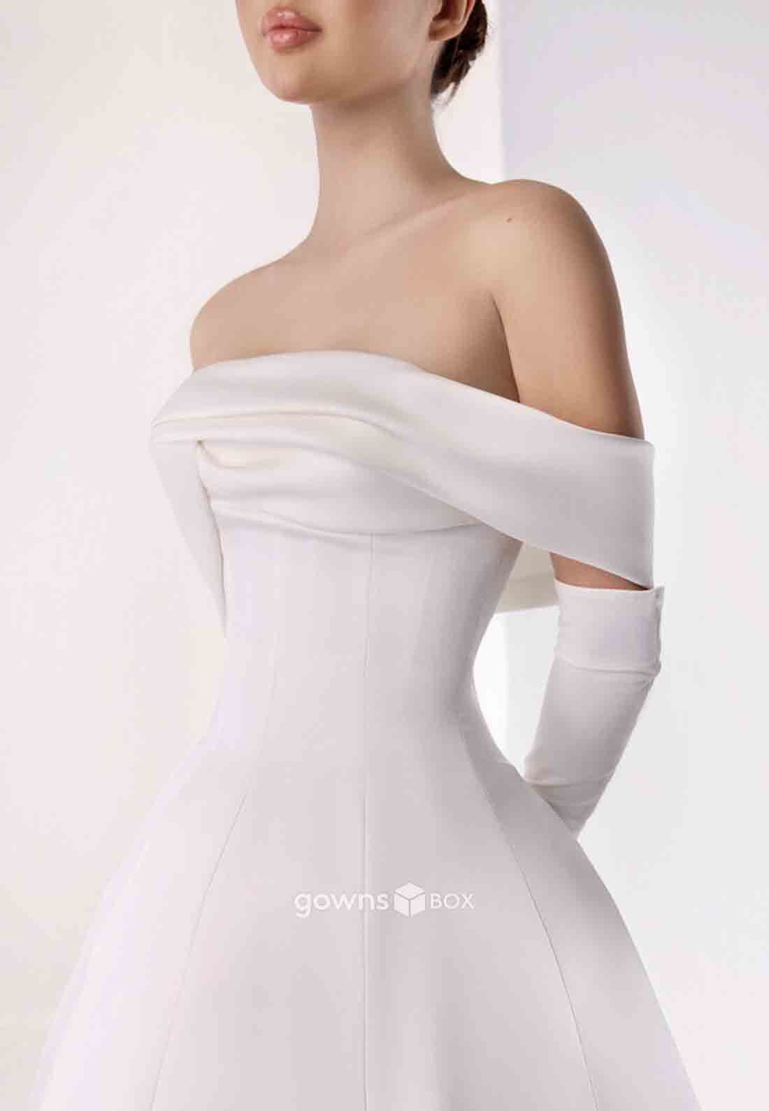 Simple Pleated Off-Shoulder Sweep Train Princess Beach Bridal Gowns-GownsBox