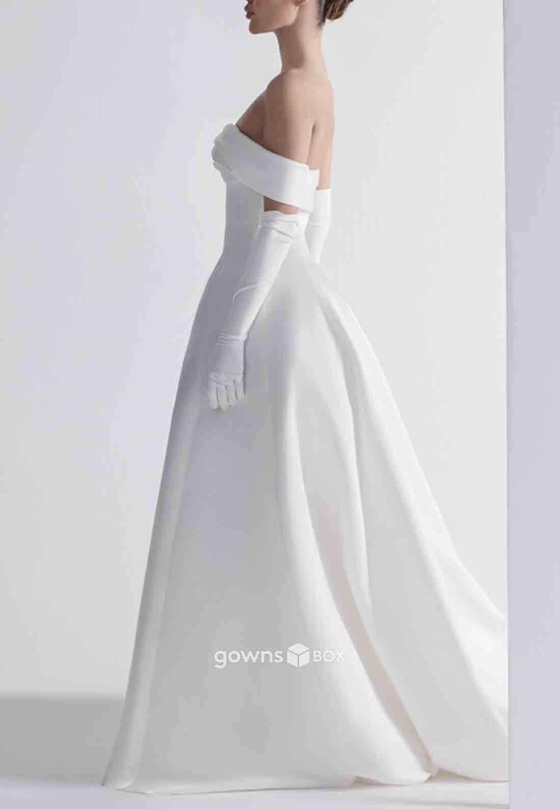 Simple Pleated Off-Shoulder Sweep Train Princess Beach Bridal Gowns-GownsBox