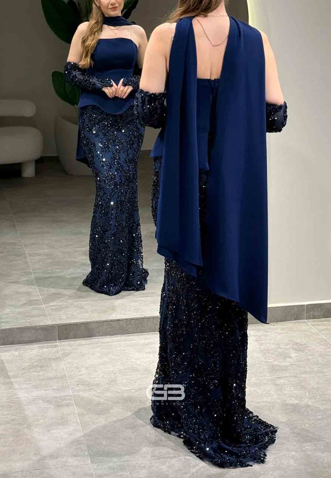 Halter Strapless Floor-Length Corset Evening Gowns with Beading