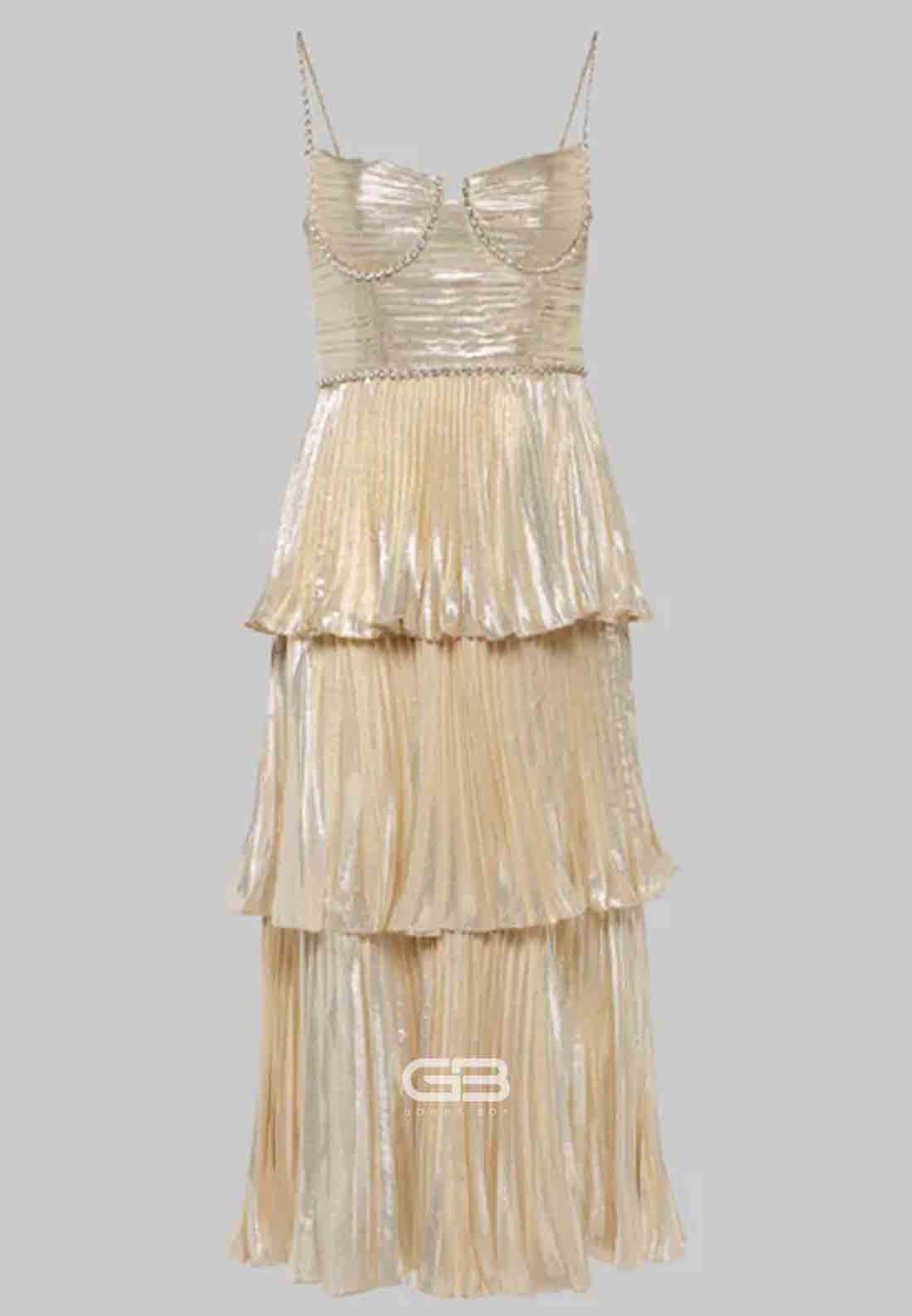 Sparkly A-Line Spaghetti Straps Tea Length Party Dress with Ruffles