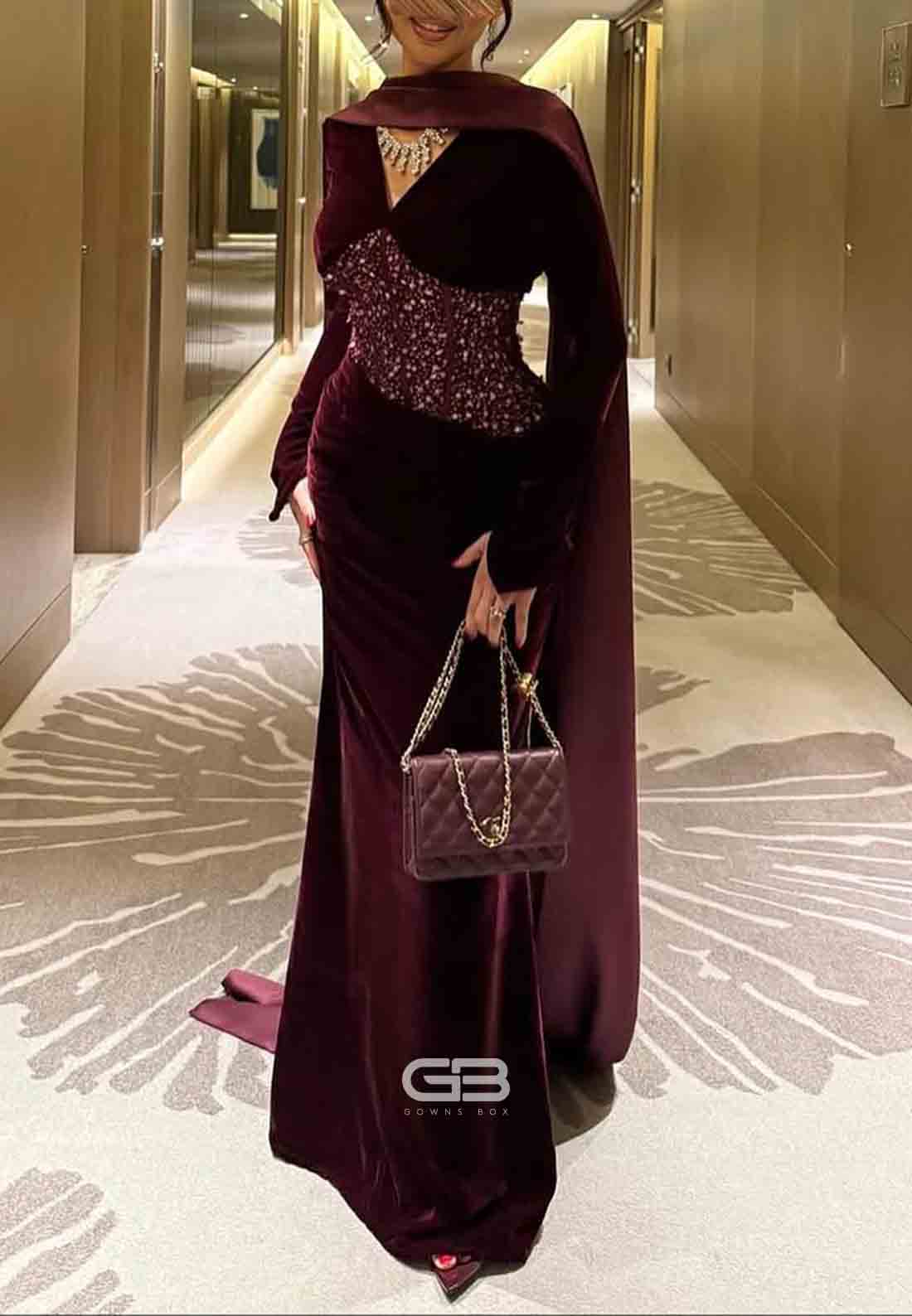 Long Sleeves V-Neck Velvet 