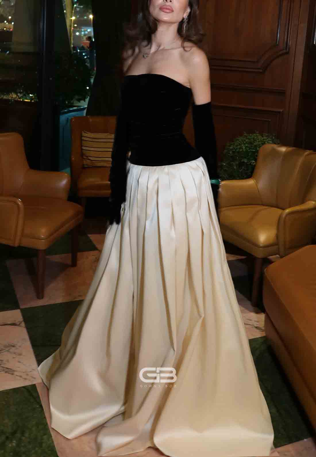 Strapless Satin Pleated Evening Gowns