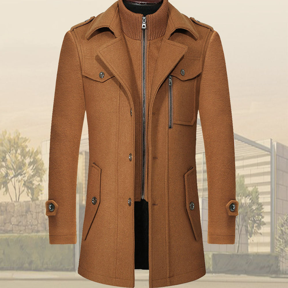 Blauschwan™ Herrenmantel mit abnehmbarem Doppelkragen aus Wolle