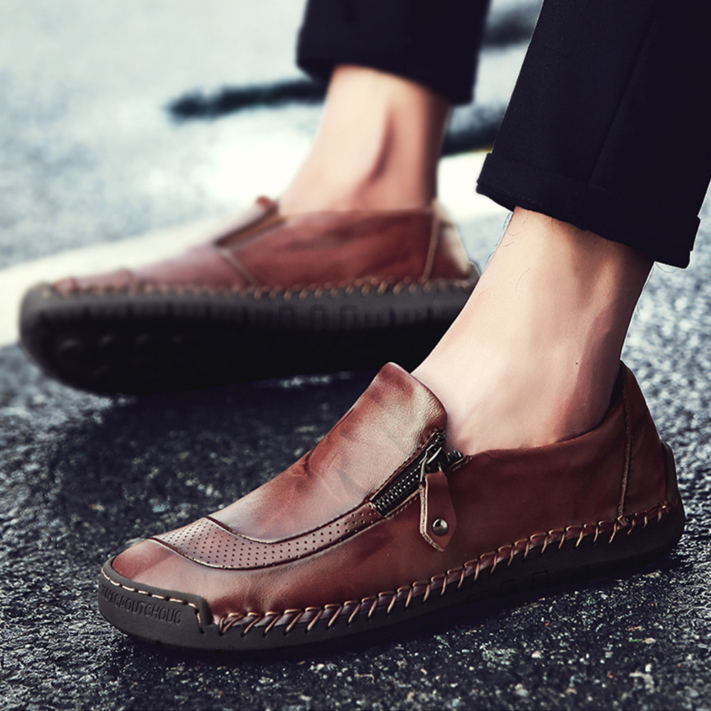 Saphirvogel™ Herren handgefertigt Seite Reißverschluss lässig bequem Leder Loafers