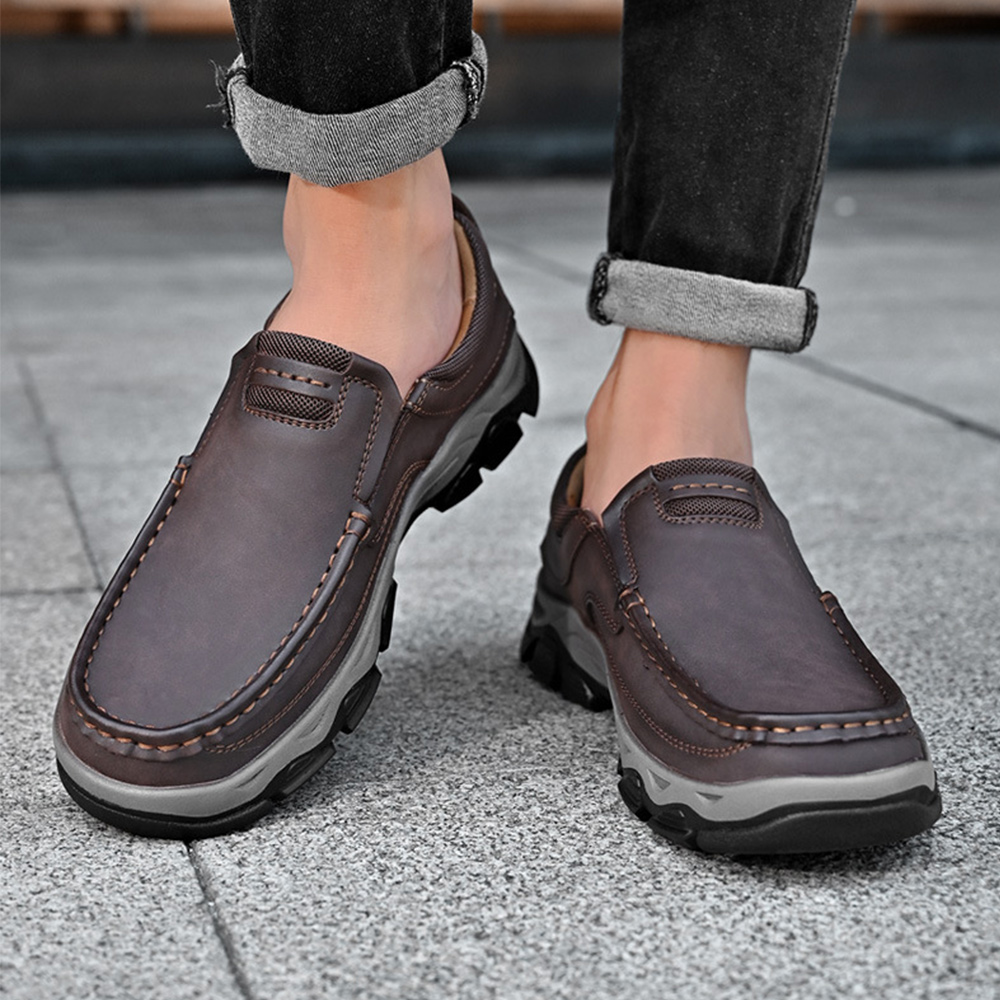 Shobous Men's Genuine Leather Slip On Loafers