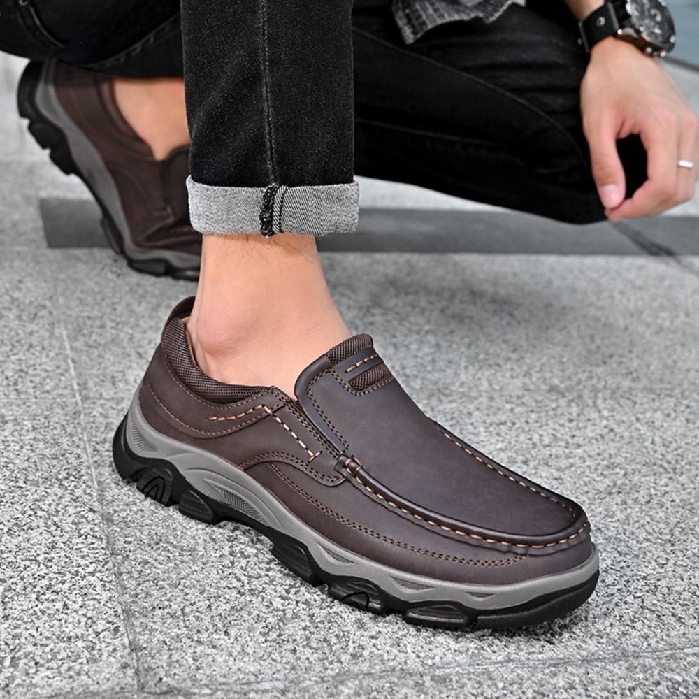 Shobous Men's Genuine Leather Slip On Loafers