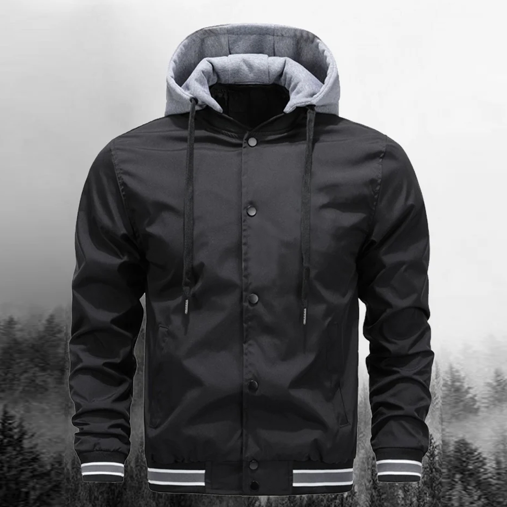 Saphirvogel™ Klassische Baseballjacke mit abnehmbarer Kapuze für Männer