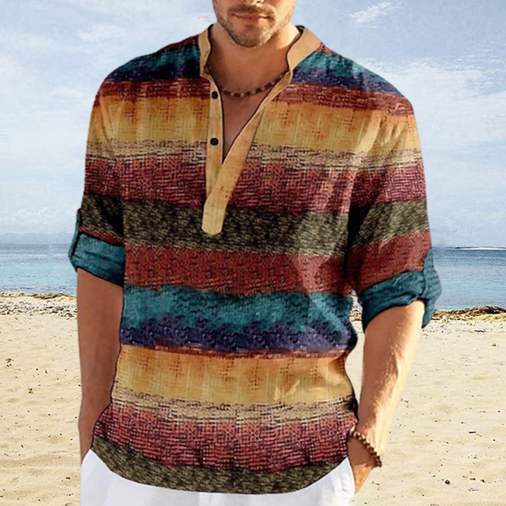 Saphirvogel™ Herren Farbe Block 3D gedruckt Stand Kragen Casual Shirt