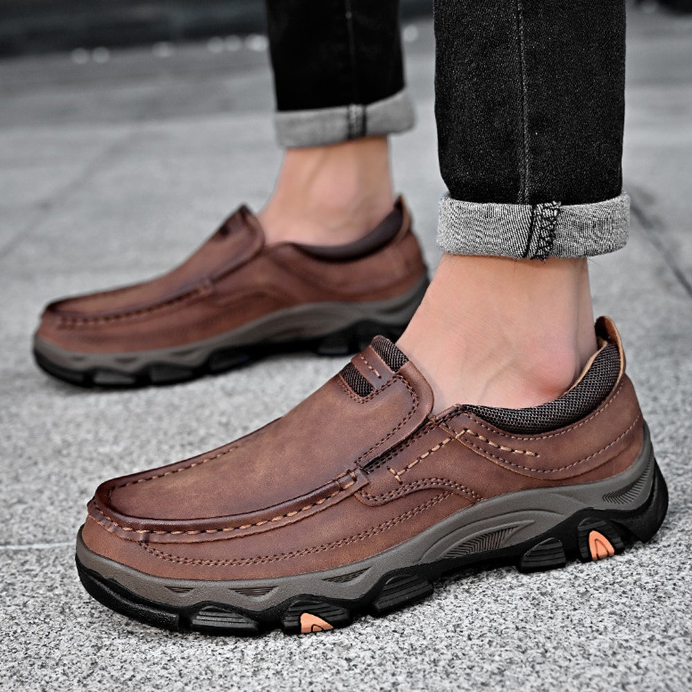 Shobous Men's Genuine Leather Slip On Loafers