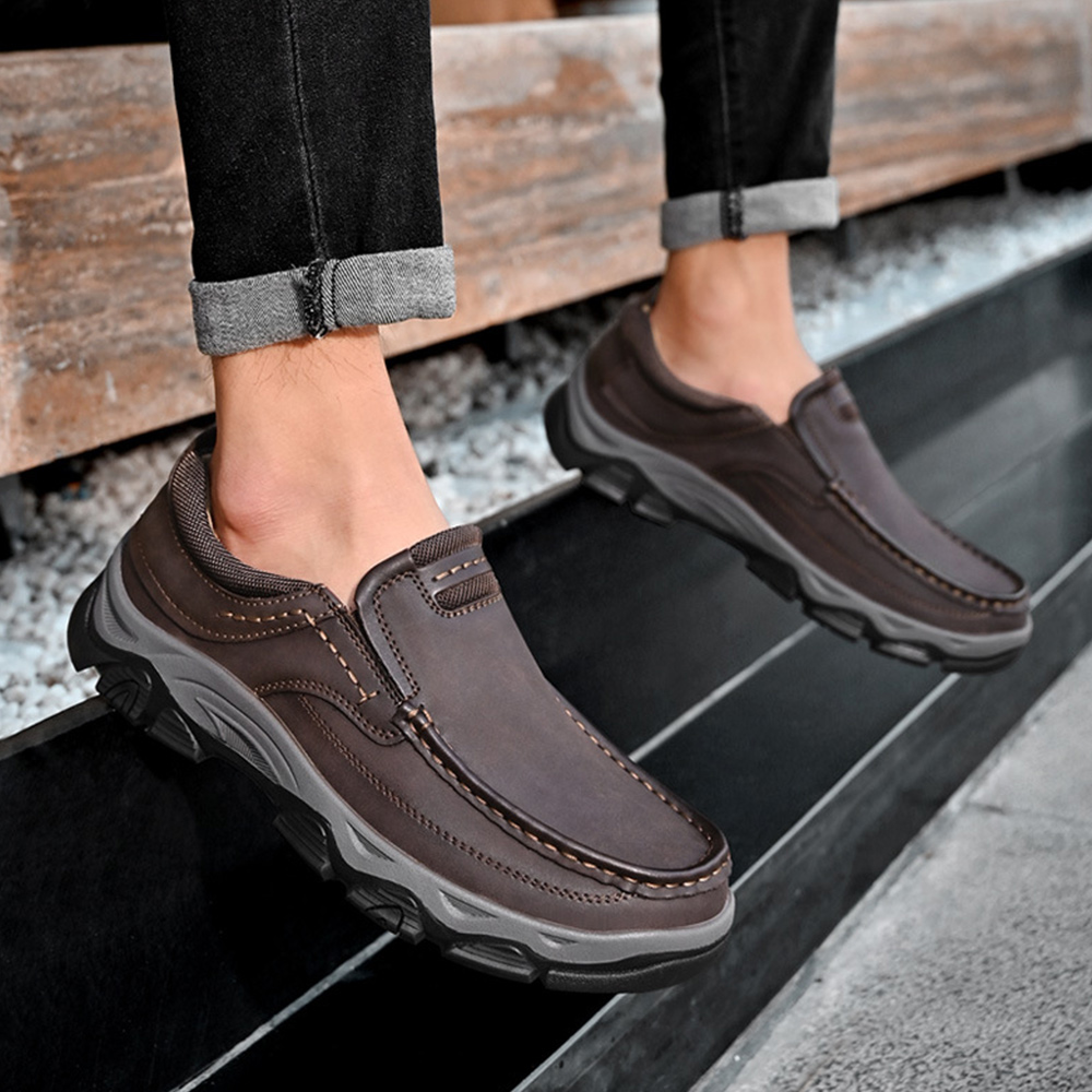 Shobous Men's Genuine Leather Slip On Loafers