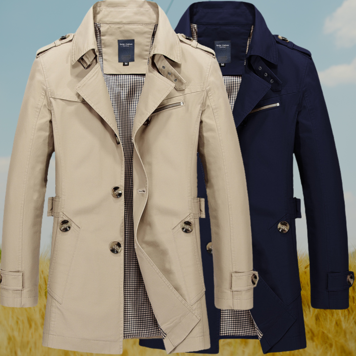 Blauschwan™ Schlanke einreihige Trenchcoat-Jacke mit gekerbtem Kragen für Männer