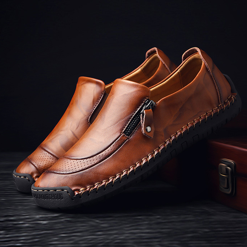 Saphirvogel™ Herren handgefertigt Seite Reißverschluss lässig bequem Leder Loafers