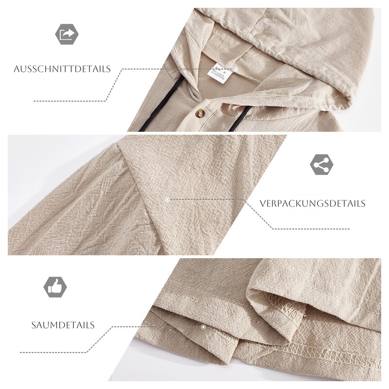 Cosmine Einfarbiges Herren-T-Shirt Mit Kapuze Aus Baumwolle Und Leinen