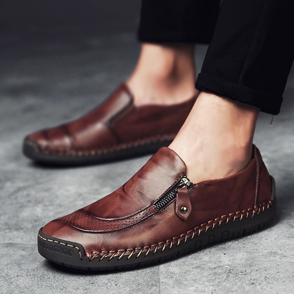 Saphirvogel™ Herren handgefertigt Seite Reißverschluss lässig bequem Leder Loafers