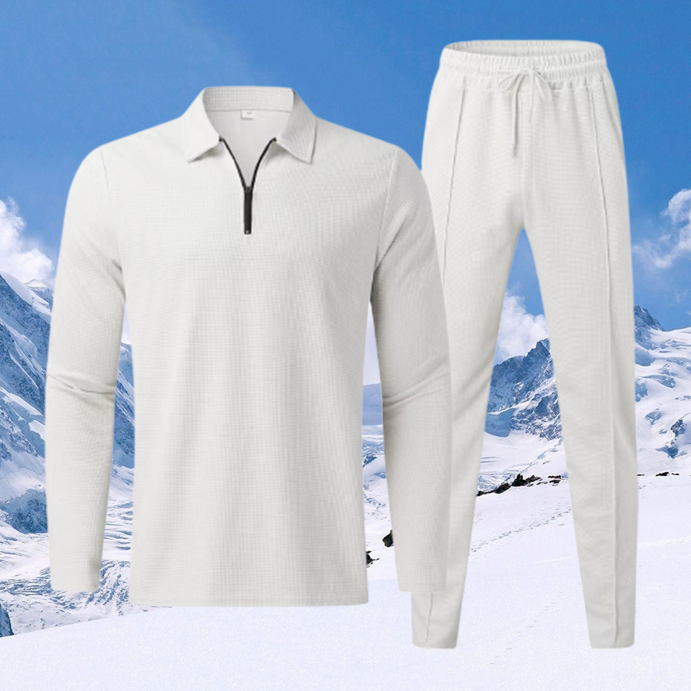 Blauschwan™ Herren Revers Langarm Poloshirt und Hose Zweiteiliges Set