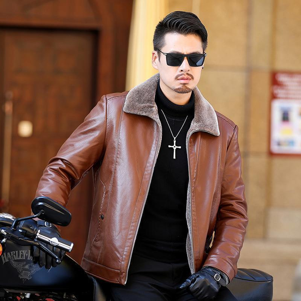 Saphirvogel™ Herren Faux Fleece gefüttert PU Leder Warme Jacke