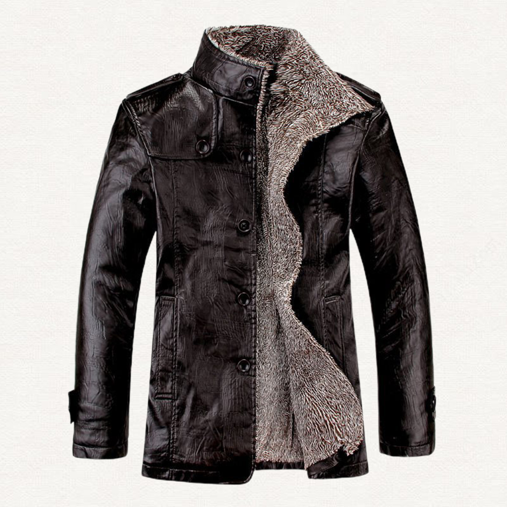 Saphirvogel™ Warme Herrenjacke mit Kragen aus Vintage-Leder