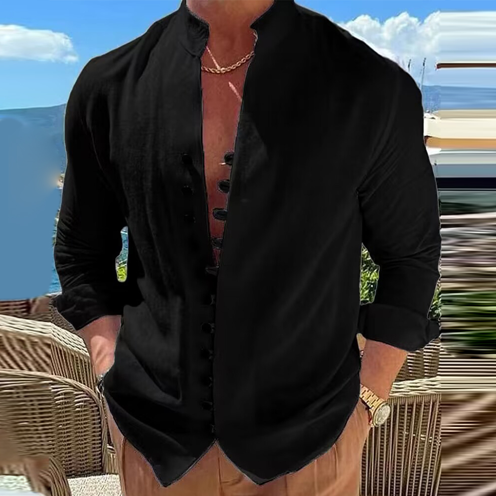 Saphirvogel™ Herren Casual Button Stand Kragen Langarm Resort Hemd