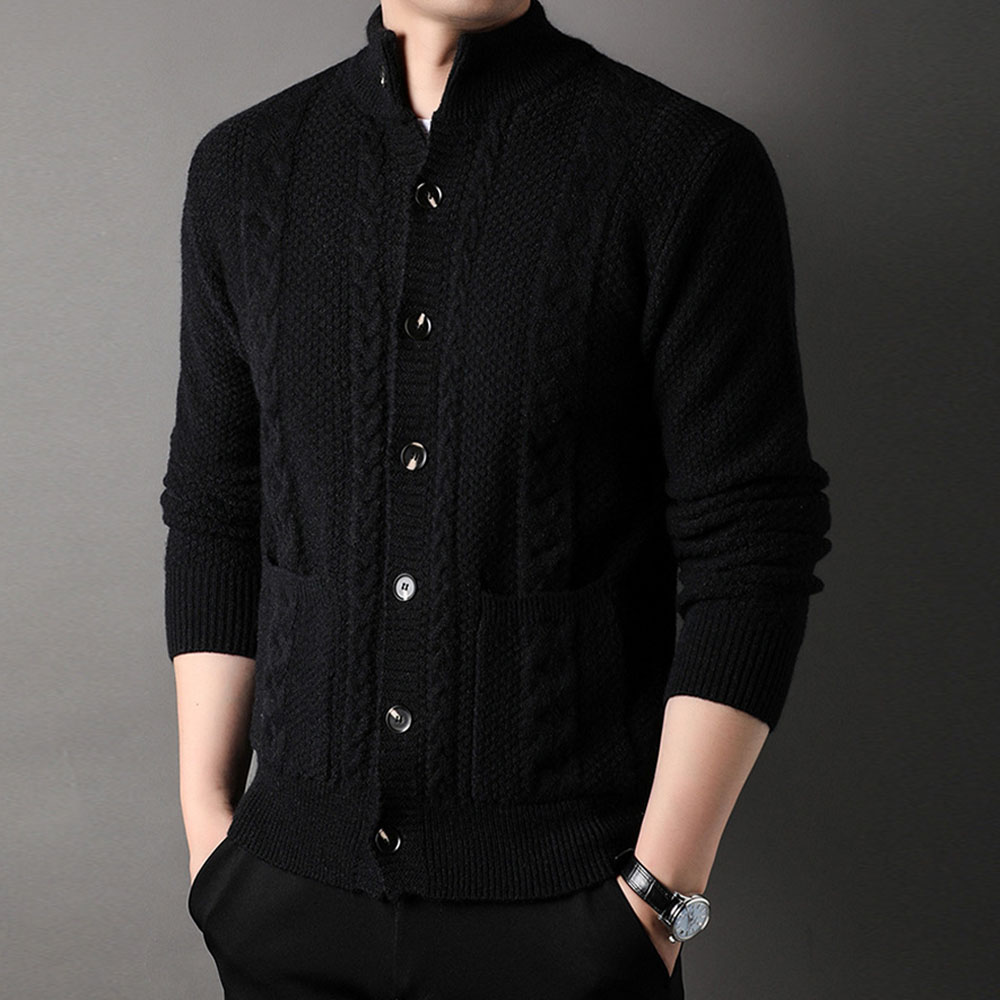 Saphirvogel™ Herren Twist Stehkragen Knopf-Taschen-Strickjacke Pullover