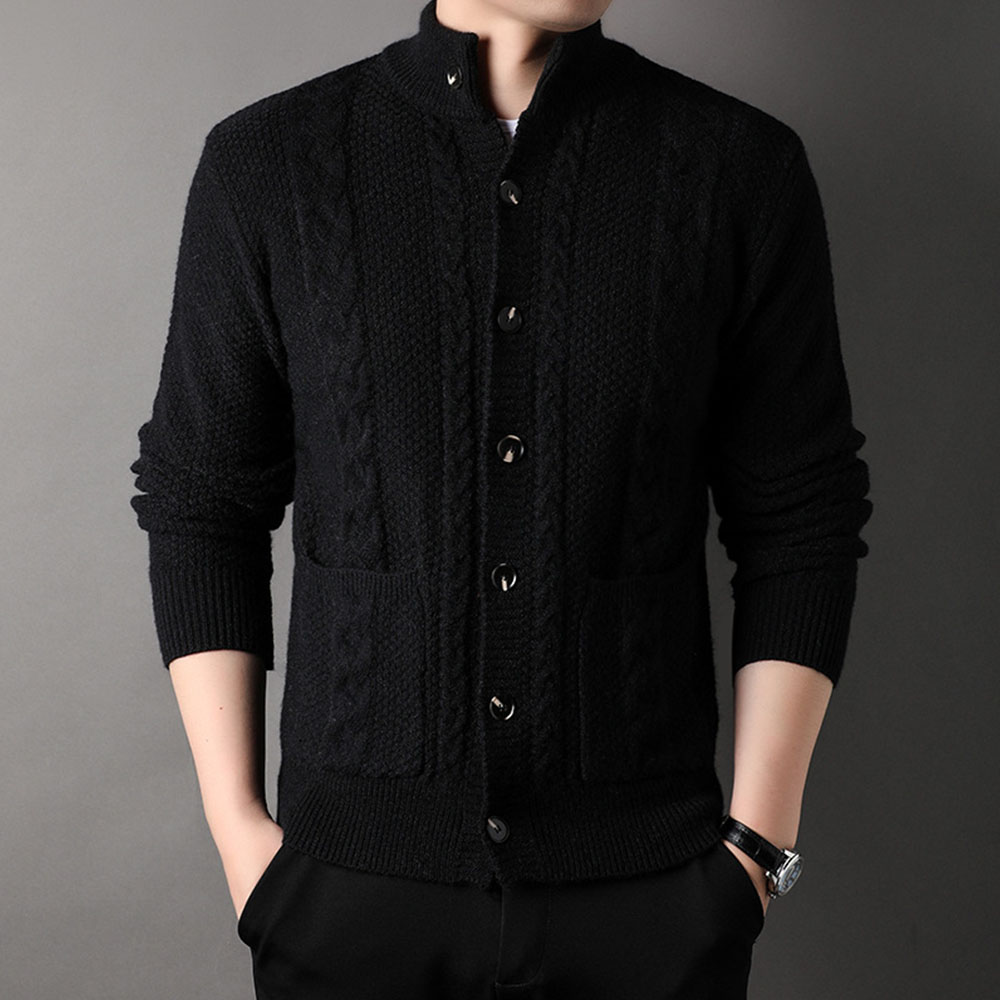 Saphirvogel™ Herren Twist Stehkragen Knopf-Taschen-Strickjacke Pullover