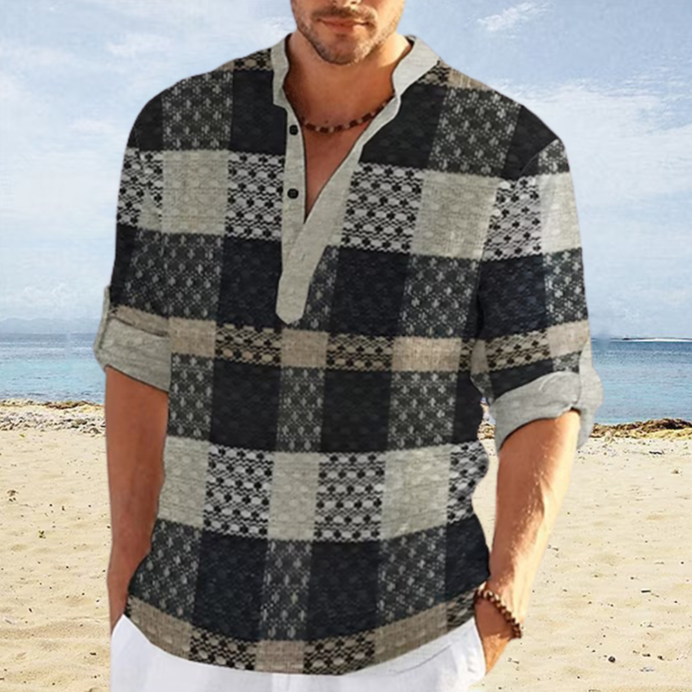 Saphirvogel™ Herren Farbe Block 3D gedruckt Stand Kragen Casual Shirt