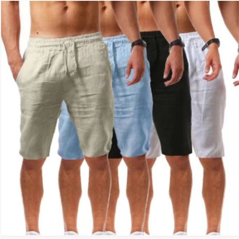 Saphirvogel™ Sportshorts für Herren aus Baumwolle und Leinen mit Kordelzug