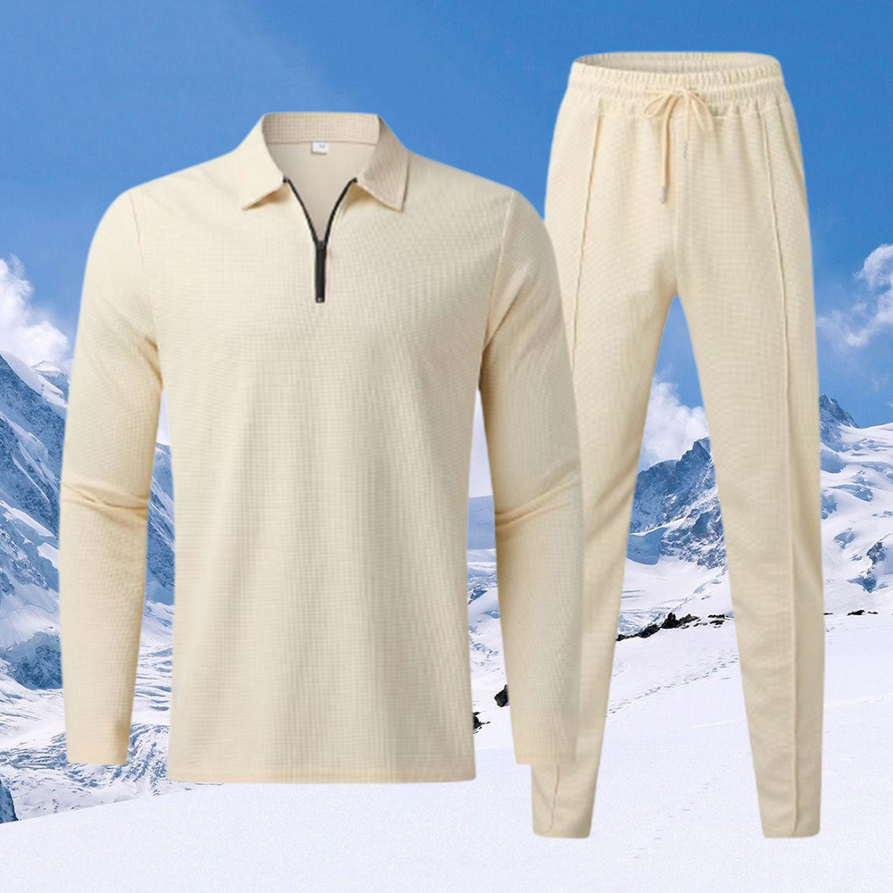 Blauschwan™ Herren Revers Langarm Poloshirt und Hose Zweiteiliges Set