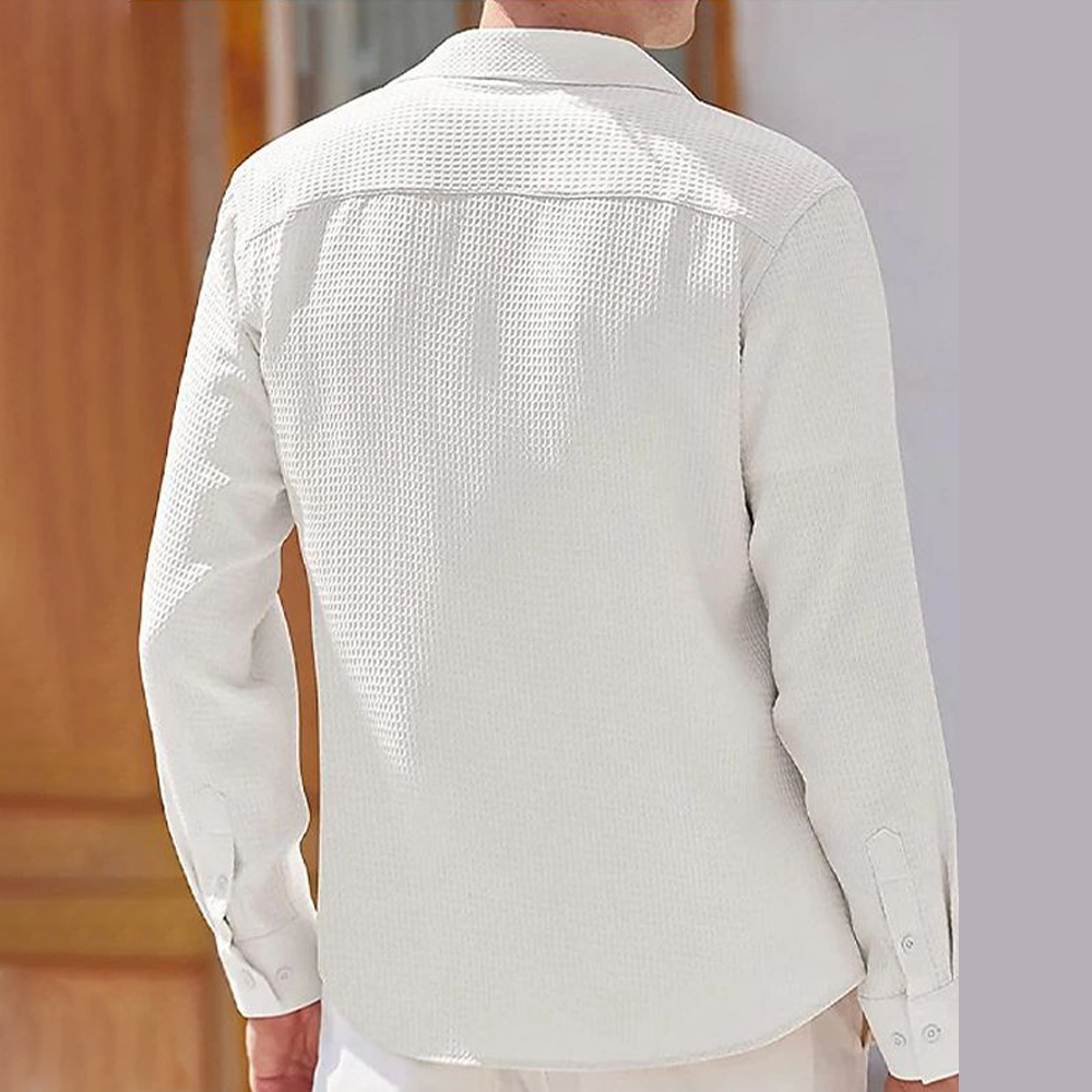 Saphirvogel™ Unifarbenes Waffelhemd mit Revers für Herren mit langen Ärmeln