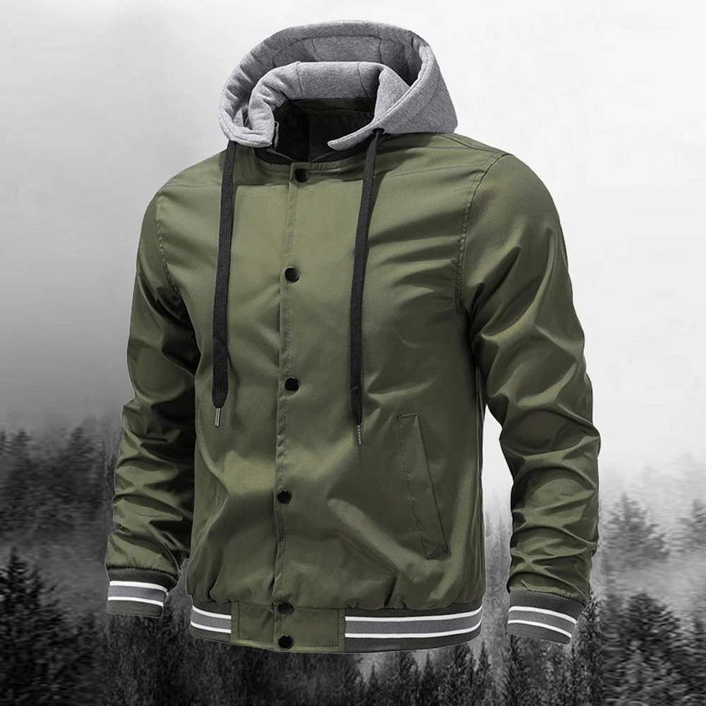 Saphirvogel™ Klassische Baseballjacke mit abnehmbarer Kapuze für Männer