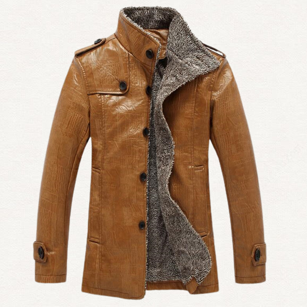 Saphirvogel™ Warme Herrenjacke mit Kragen aus Vintage-Leder