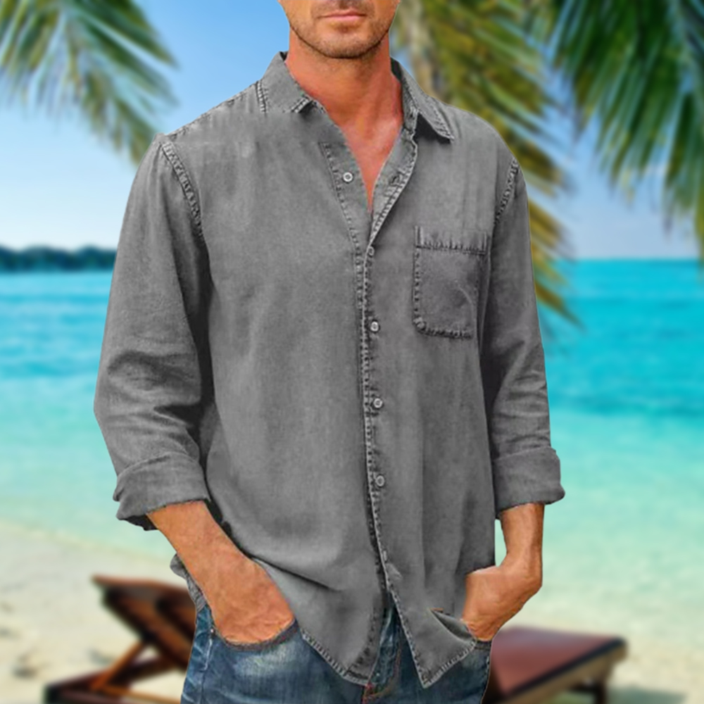 Shobous Men's Lapel Pocket Single Breasted Denim Shirt