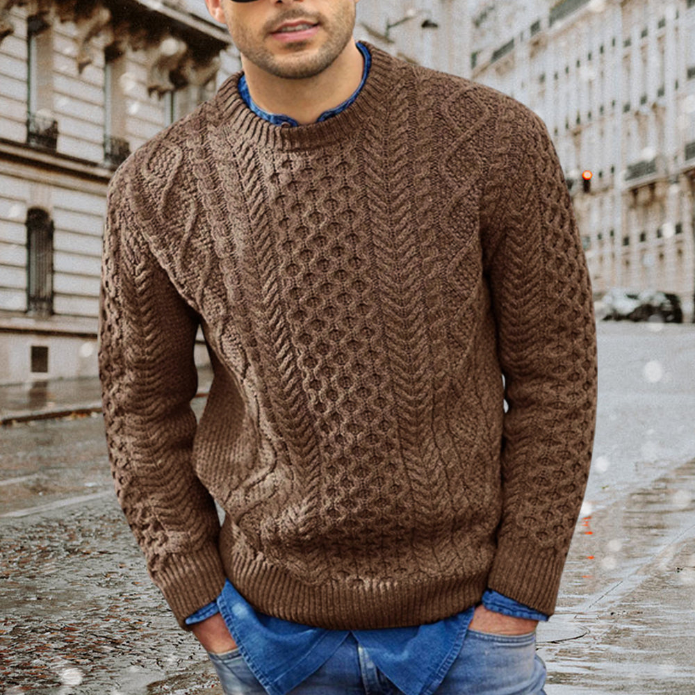 Blauschwan™ Herren Herbst und Winter Rundhalsausschnitt Kabelstrickpullover
