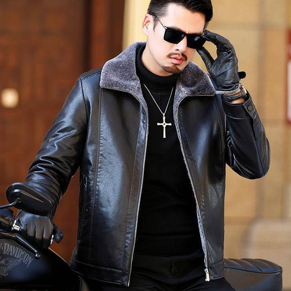 Saphirvogel™ Herren Faux Fleece gefüttert PU Leder Warme Jacke