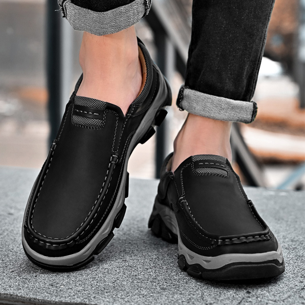 Shobous Men's Genuine Leather Slip On Loafers