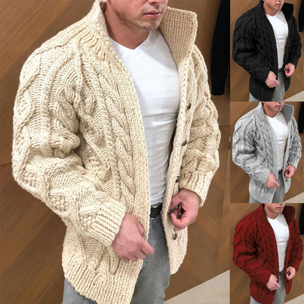 Blauschwan™ Herren Stehkragen Zopfmuster gehäkelter Pullover Cardigan