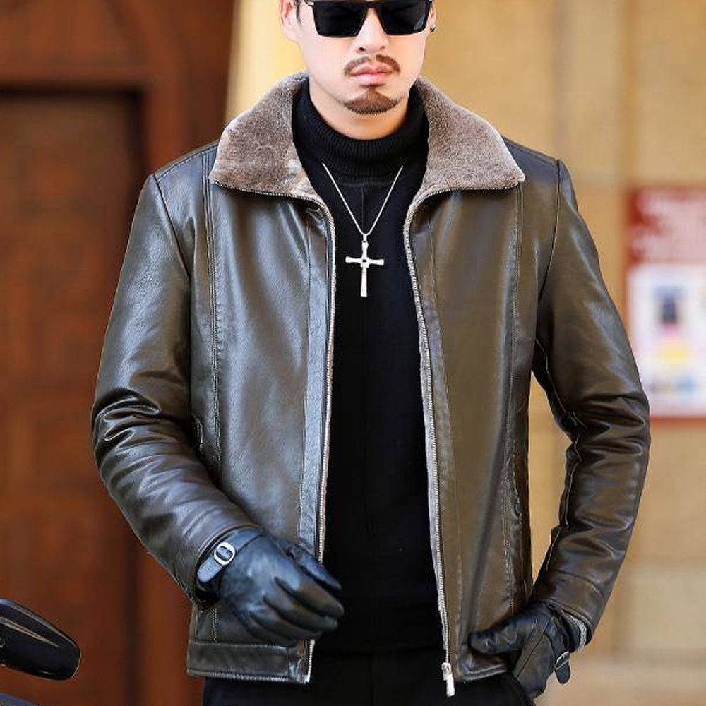 Saphirvogel™ Herren Faux Fleece gefüttert PU Leder Warme Jacke