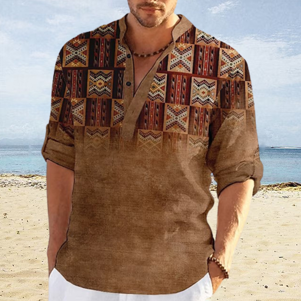 Saphirvogel™ Herren Farbe Block 3D gedruckt Stand Kragen Casual Shirt