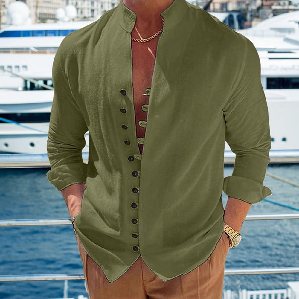 Saphirvogel™ Herren Casual Button Stand Kragen Langarm Resort Hemd