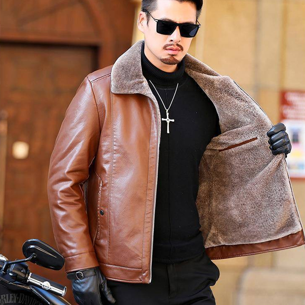 Saphirvogel™ Herren Faux Fleece gefüttert PU Leder Warme Jacke