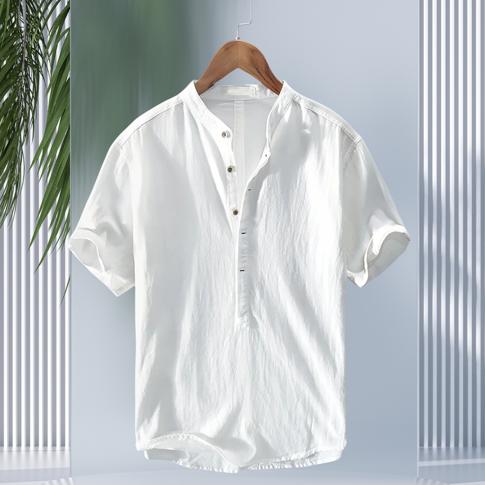 weiße Sommerliches Herren-T-Shirt aus Leinen im lässigen Strandstil