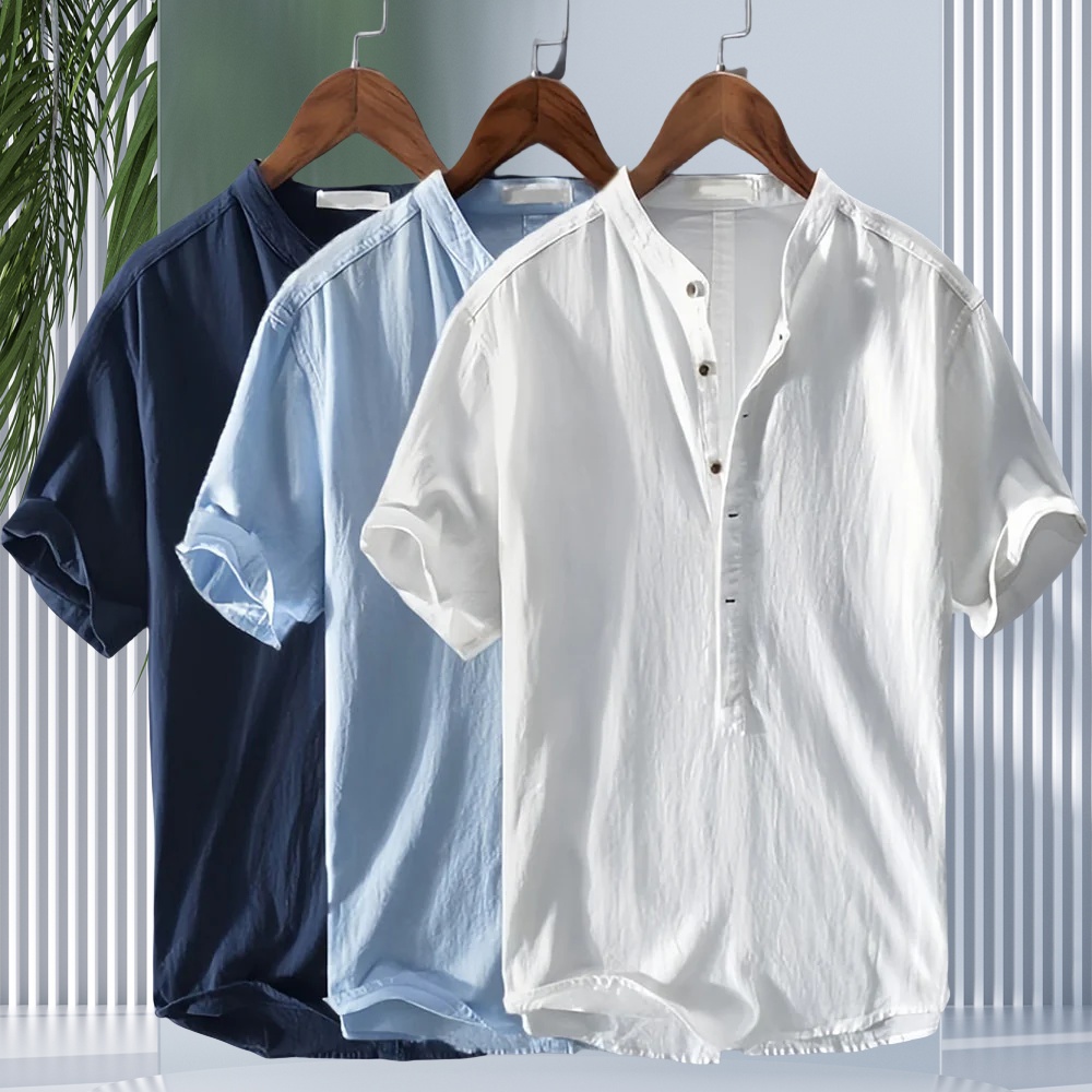 weiße Sommerliches Herren-T-Shirt aus Leinen im lässigen Strandstil