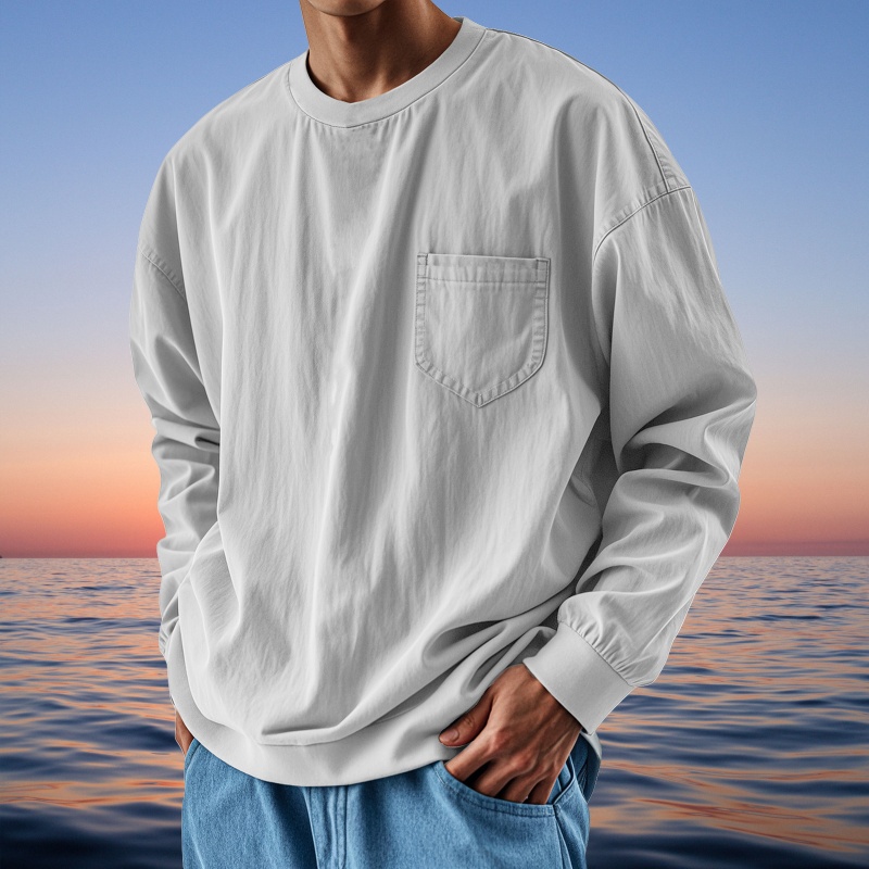 Herren-T-Shirt Im Retro-Stil, Mit Rundhalsausschnitt Und Langen Ärmeln