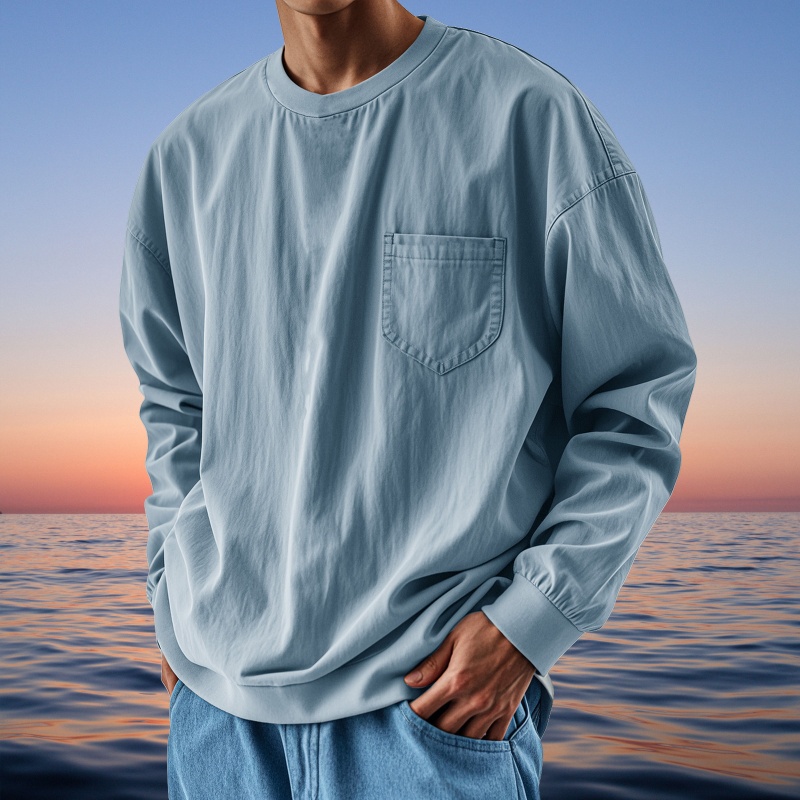 Herren-T-Shirt Im Retro-Stil, Mit Rundhalsausschnitt Und Langen Ärmeln