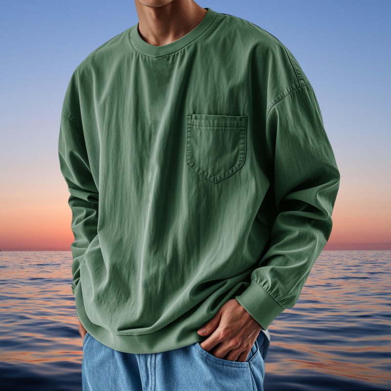 Herren-T-Shirt Im Retro-Stil, Mit Rundhalsausschnitt Und Langen Ärmeln