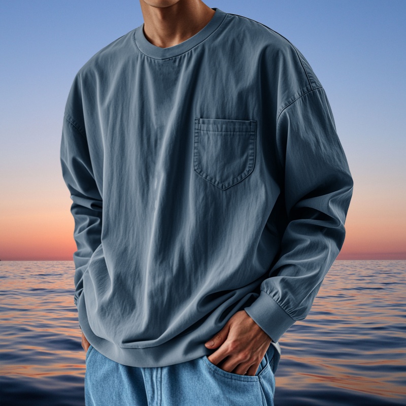 Herren-T-Shirt Im Retro-Stil, Mit Rundhalsausschnitt Und Langen Ärmeln