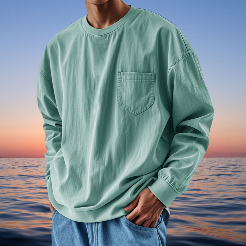 Herren-T-Shirt Im Retro-Stil, Mit Rundhalsausschnitt Und Langen Ärmeln