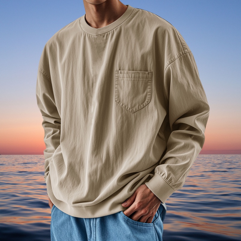 Herren-T-Shirt Im Retro-Stil, Mit Rundhalsausschnitt Und Langen Ärmeln