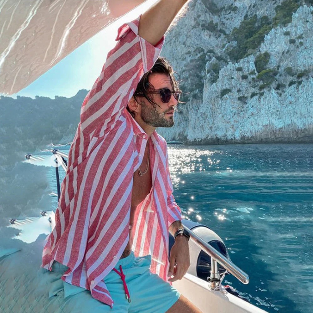 Blauschwan™ Gestreiftes Freizeit-Resort-Hemd für Herren