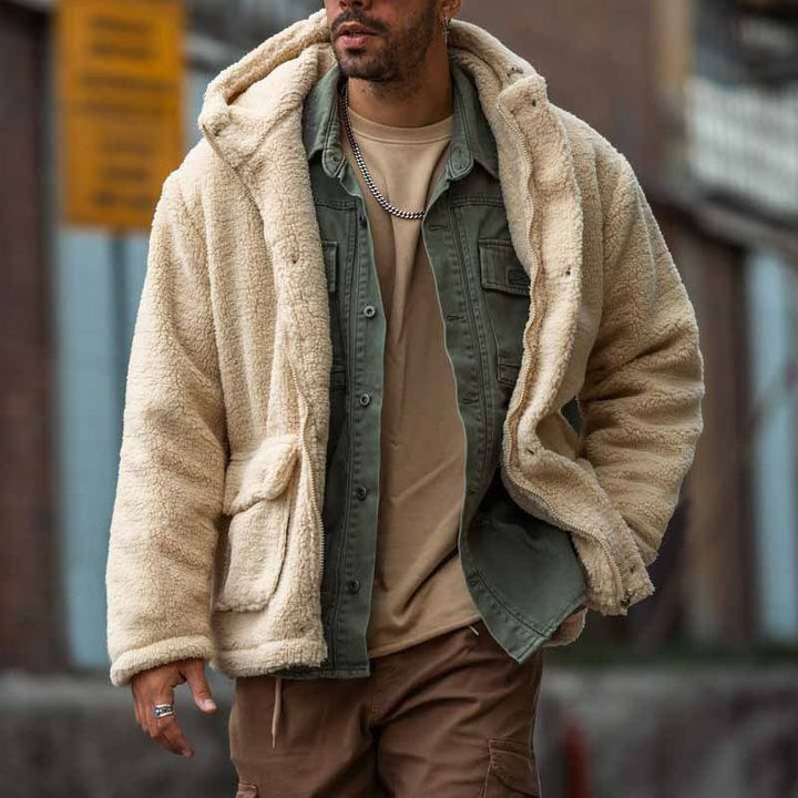 Herrenjacke Aus Einfarbigem Polarfleece Mit Kapuze